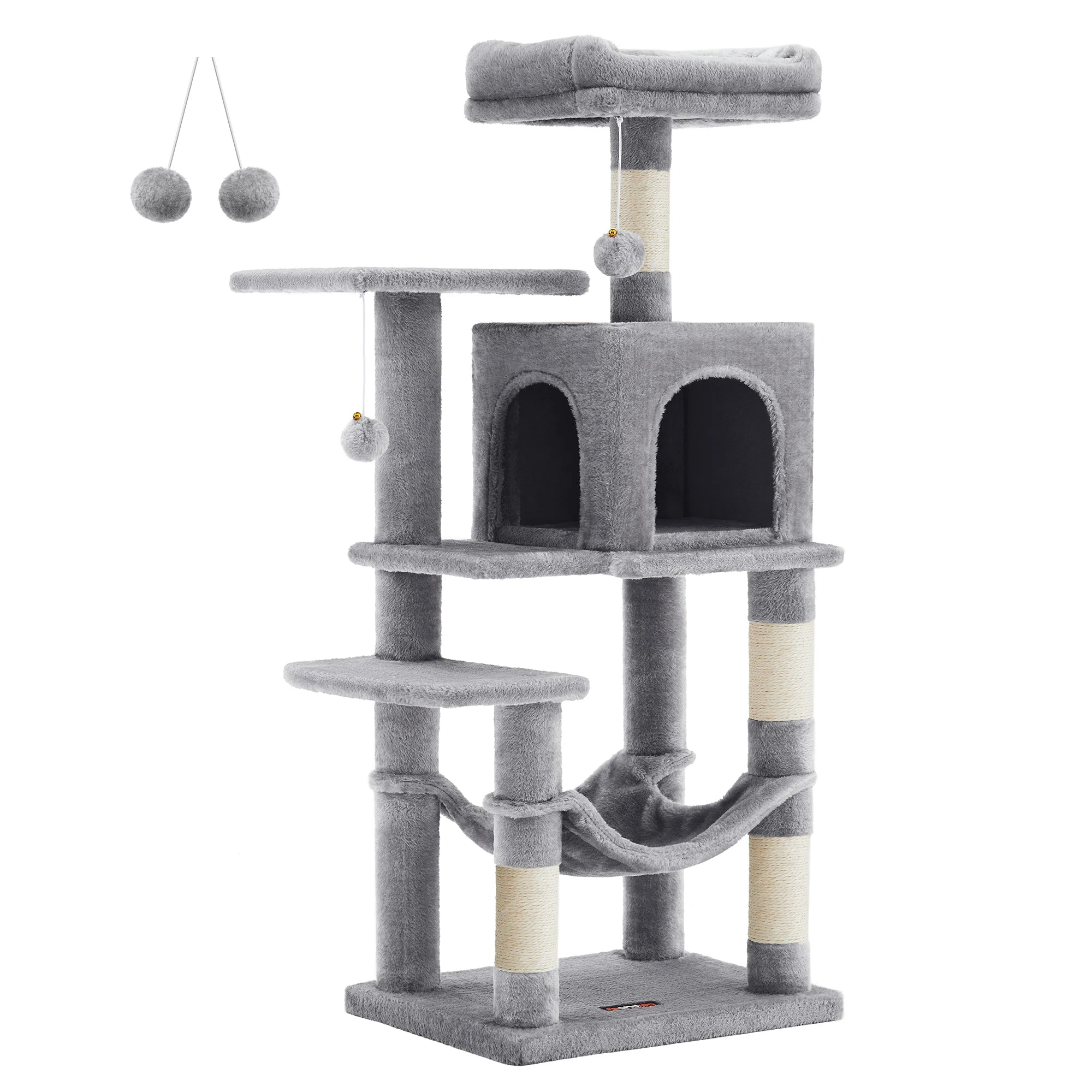 Torre Rascador para Gatos con Hamaca y Cueva – 112/143 cm