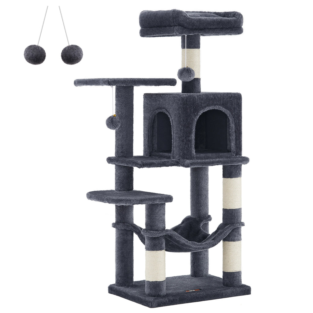 Torre Rascador para Gatos con Hamaca y Cueva – 112/143 cm